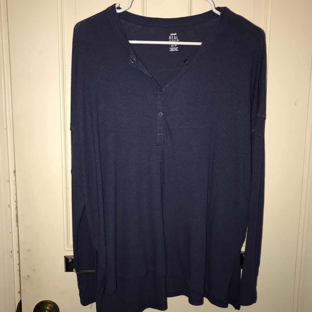 Aerie Oversized Light Blue Henley Top